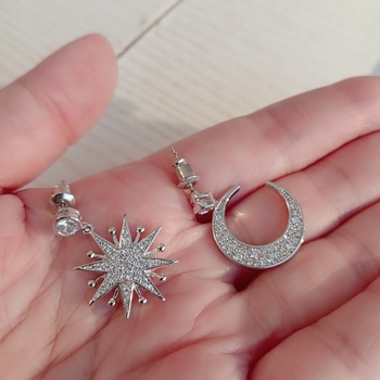 Silver star and moon earrings