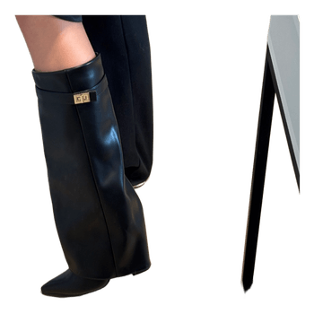 Black pointed tall boots