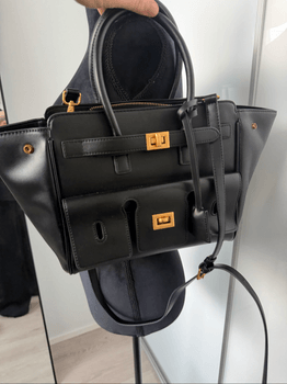 Black leather handbag