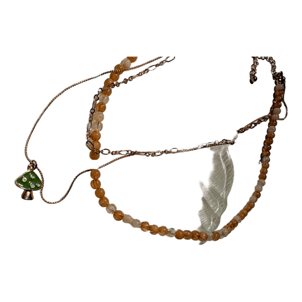 Mushroom charm layered necklace