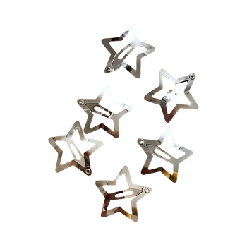 Silver star hair clips, 6 pcs
