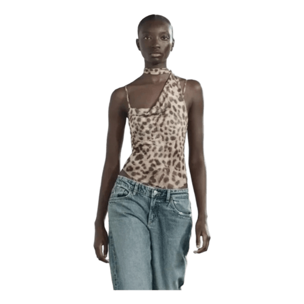 Leopard print asymmetric top
