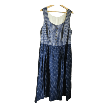 Vintage Blue Plaid Floral Maxi Dress Size 48 Cottagecore Folk Prairie