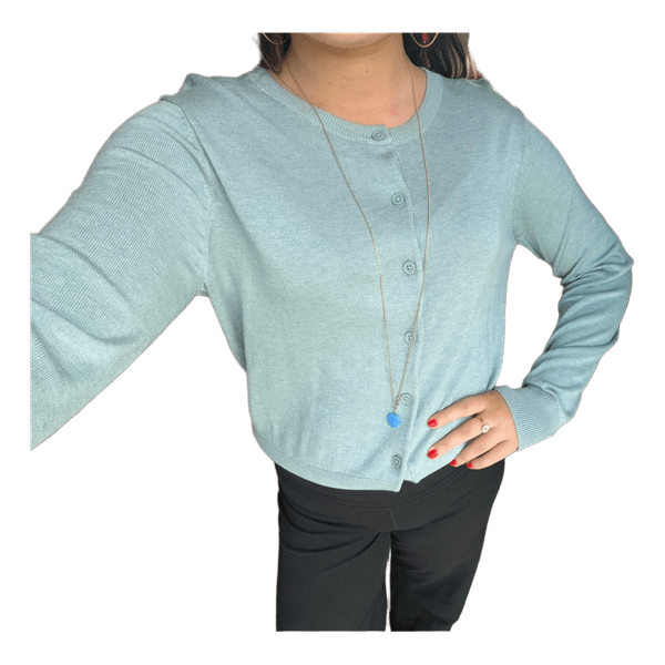 Lyseblå finstrikket cardigan