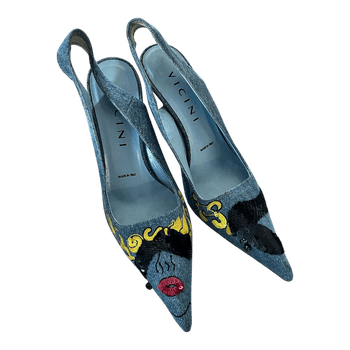 Vicini denim slingback heels