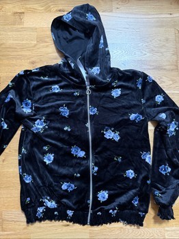 Black velvet floral hoodie