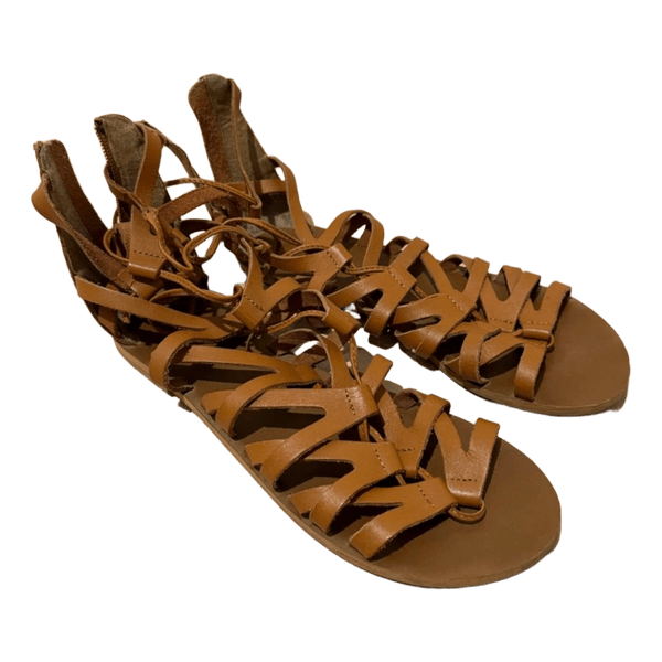 Brown leather gladiator sandals