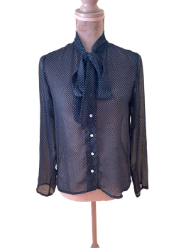Navy polka dot blouse with bow