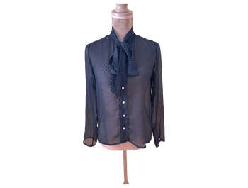 Navy polka dot blouse with bow