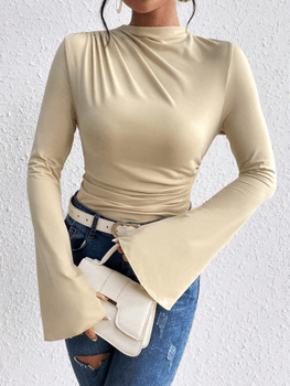 Mock Neck Trumpet Sleeve Tee