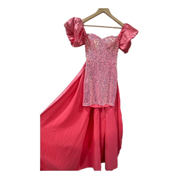 Pink sequin dress with train
