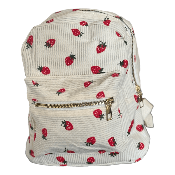 Cream strawberry print backpack