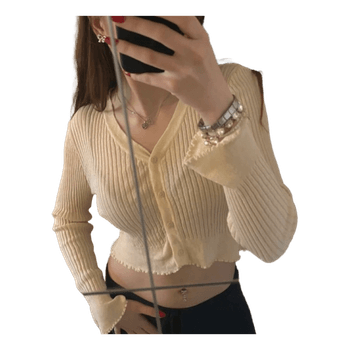 Cream ribbed button cardigan