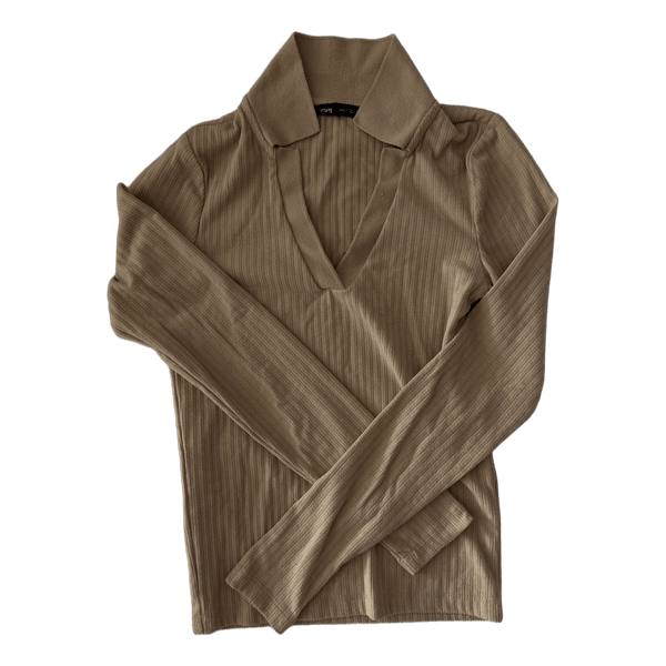 Beige ribbed long-sleeved top