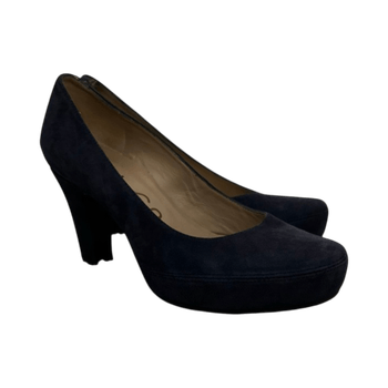 Navy suede high heels
