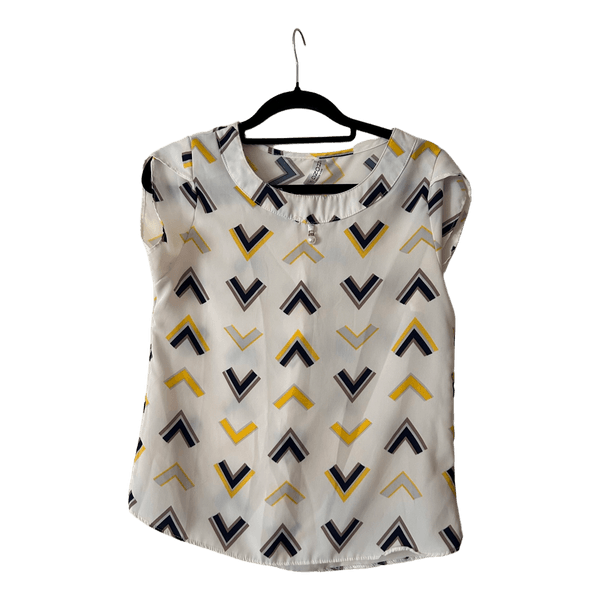 Geometric print cap sleeve blouse