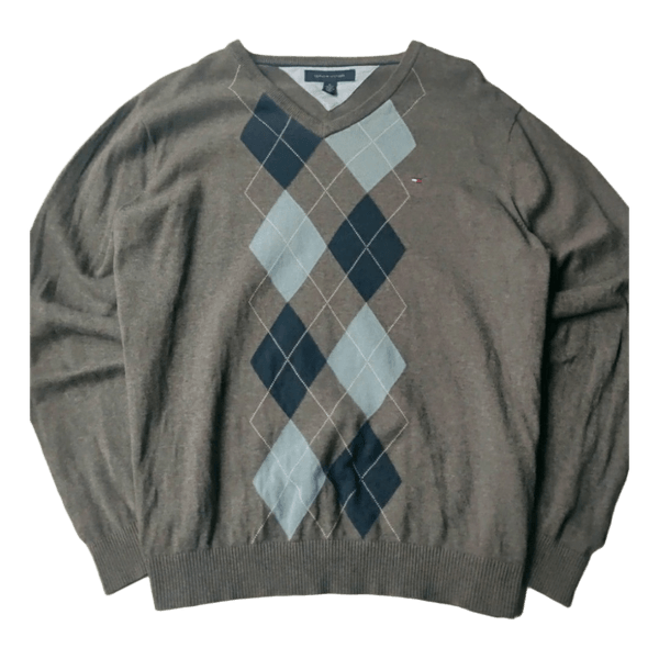 Tommy Hilfiger Puuvillaneule - Harmaa / Sininen - Miesten XL