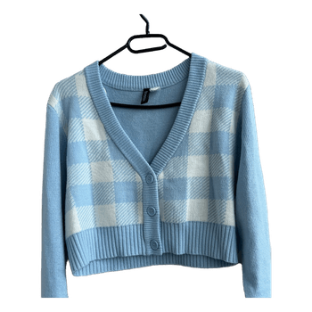 Light blue checkered cardigan