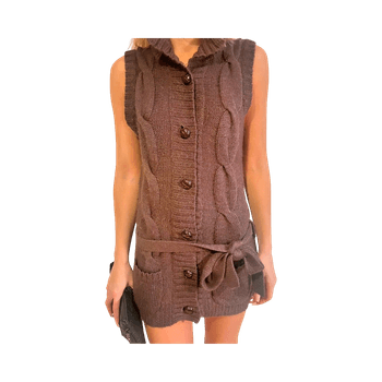Brown knitted sleeveless dress