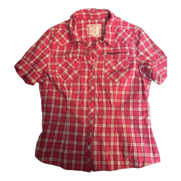 Pink plaid short-sleeve shirt