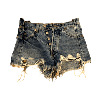 Distressed denim shorts