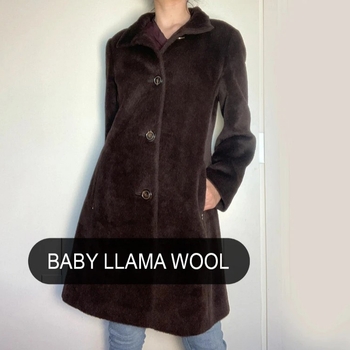 Piacenza Italian S 36 llama 88% luxurious wool winter brown coat elegant