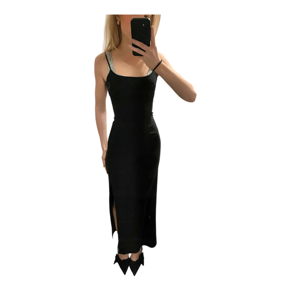 Black midi slip dress