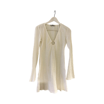 Valkoinen pitkähihainen mekko / S