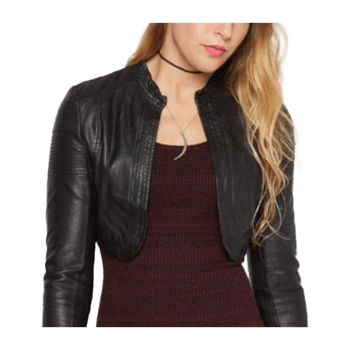 Black leather cropped biker jacket