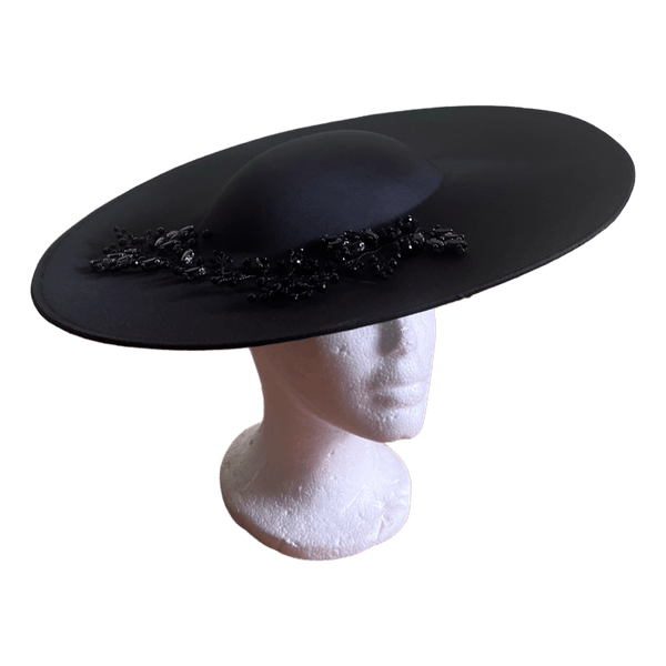 Elegant black decorated satin headpiece(40cm)
