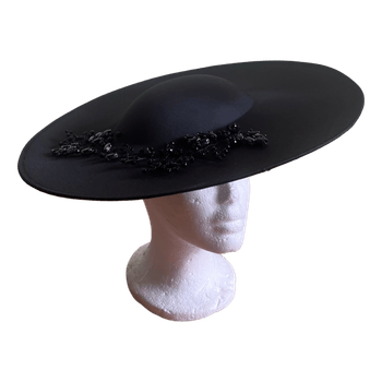 Elegant black decorated satin headpiece(40cm)