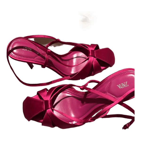 Pink satin heeled sandals