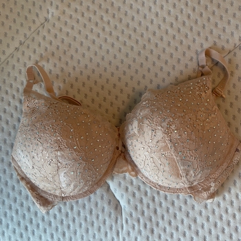 Beige padded lace bra