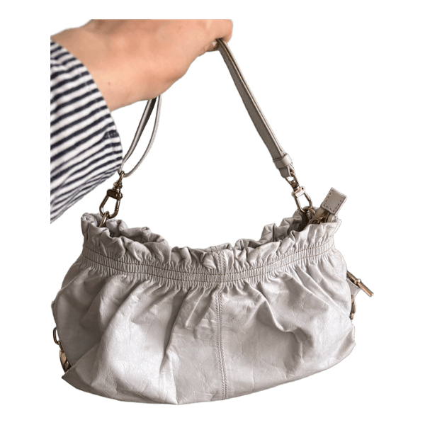 y2k white leather shoulder bag