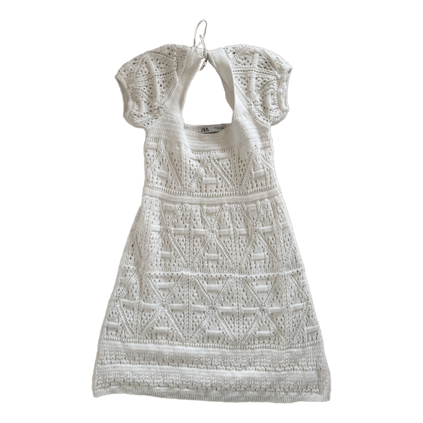 Zara White Crochet Knit Mini Dress Size M