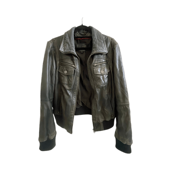 Musta/tumman vihreä nahkatakki