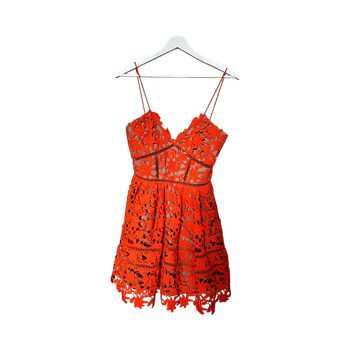 Orange floral lace mini dress