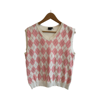Pinkki argyle-neuleliivi