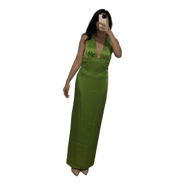 Green halter maxi dress