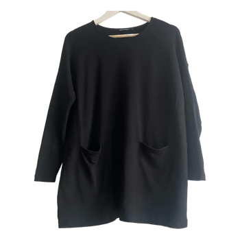 Marimekko Black Tunic Dress M Long Sleeve Pocket Stretch Viscose Scandinavian