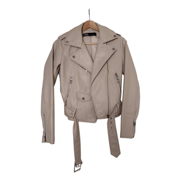 Beige kunstlæder jakke