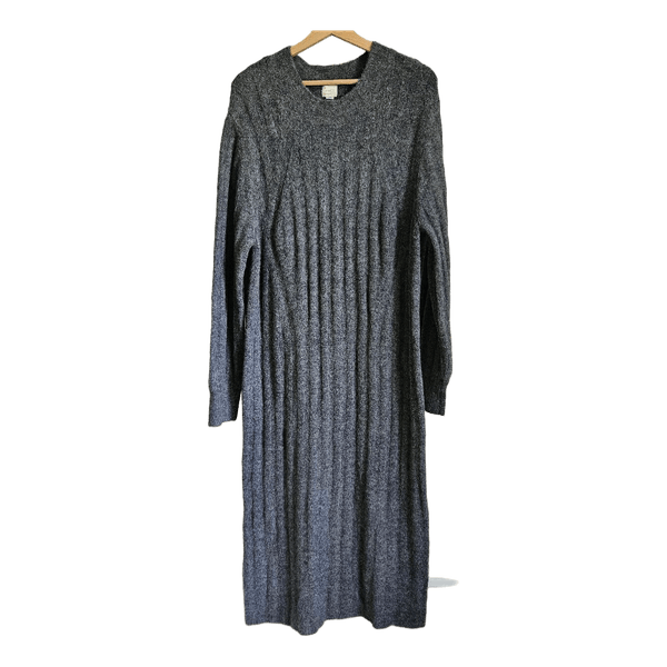 A New Day Gray Ribbed Knit Maxi Sweater Dress XL Wool Blend Long Sleeve Cozy