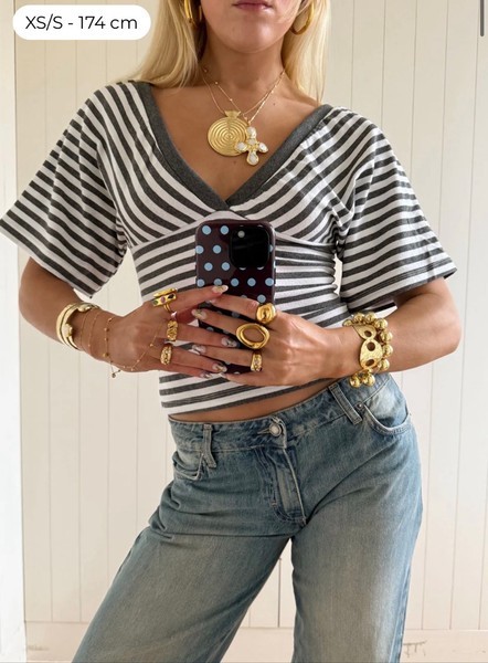 SCANDIVV BLOUSE WITH STRIPES - GREY/WHITE