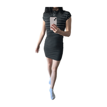 Black striped mini bodycon dress