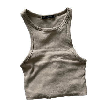 Beige ribbed crop top