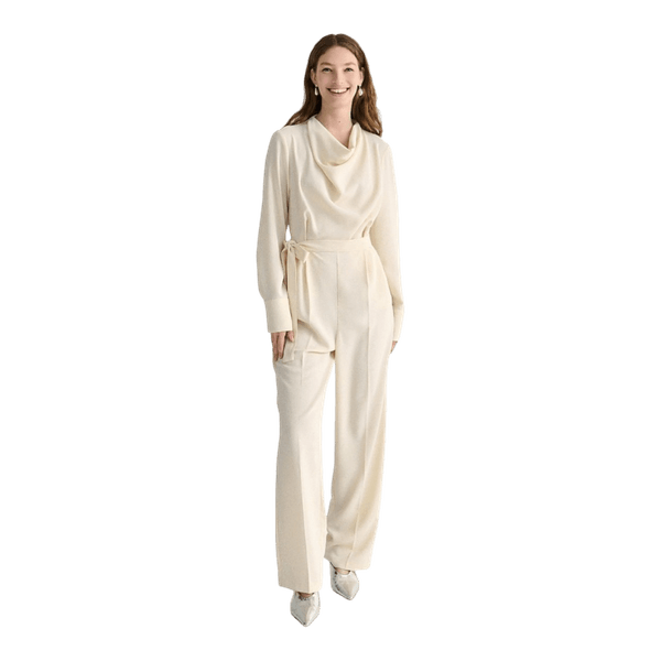 Reserved Cream Jumpsuit M – Minimalist Quiet Luxury Wide Leg Elegant
