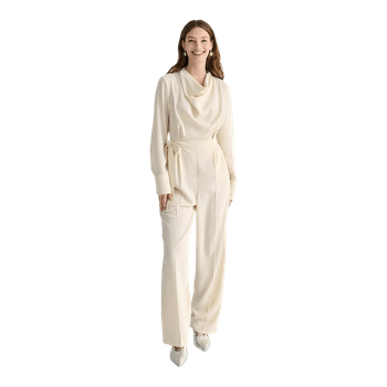 Reserved Cream Jumpsuit M – Minimalist Quiet Luxury Wide Leg Elegant