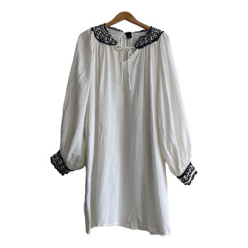 Lindex White Cotton Muslin Dress L Oversized Boho Cottagecore Embroidered Collar