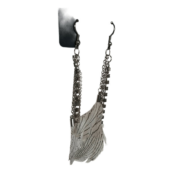 Silver tone feather earrings