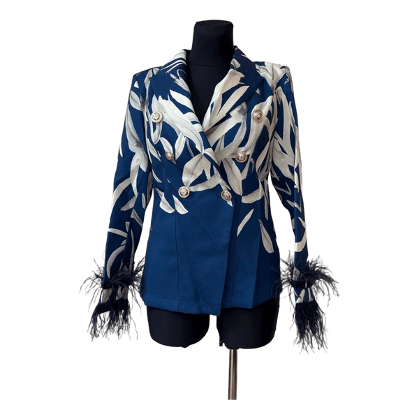 Blue leaf print blazer
